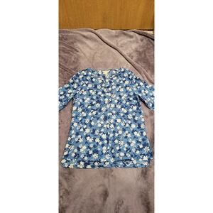 Seasalt Cornwall Floral Pattern Blouse Womens 4 Blue Organic Cotton Summer Work